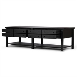 Gavin Rustic Black Oak Rectangular Kitchen Island - 118"W|