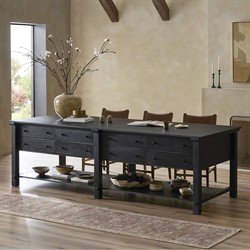 Gavin Rustic Black Oak Rectangular Kitchen Island - 118"W|