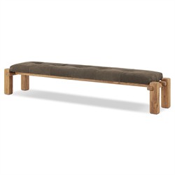 Riona Modern Classic Brown Leather Reclaimed Oak Tufted Bedroom Bench|