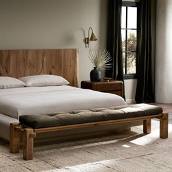 Riona Modern Classic Brown Leather Reclaimed Oak Tufted Bedroom Bench|
