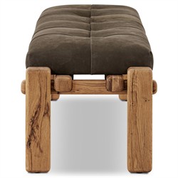 Riona Modern Classic Brown Leather Reclaimed Oak Tufted Bedroom Bench|