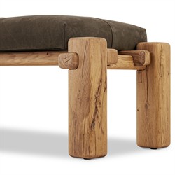 Riona Modern Classic Brown Leather Reclaimed Oak Tufted Bedroom Bench|