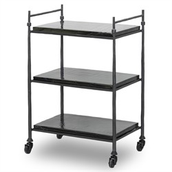 Pierce Modern Classic Smoked Cast Glass Black Iron Bar Cart|