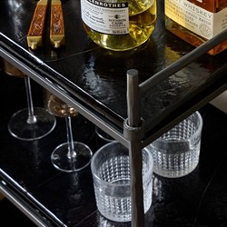 Pierce Modern Classic Smoked Cast Glass Black Iron Bar Cart|