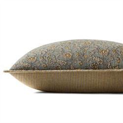 Isari Updated Traditional Light Blue Linen Floral Throw Pillow - 22x22|