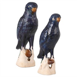 Lucan Updated Traditional Antique Blue Terracotta Parrot Statue - Set of 2|