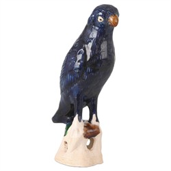 Lucan Updated Traditional Antique Blue Terracotta Parrot Statue - Set of 2|