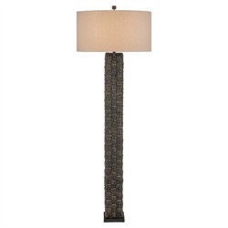 Evania Coastal Beach Natural Linen Black Seagrass Column Floor Lamp|