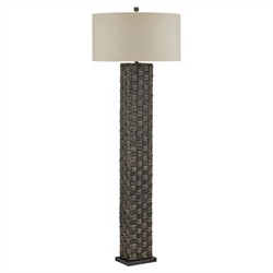 Evania Coastal Beach Natural Linen Black Seagrass Column Floor Lamp|