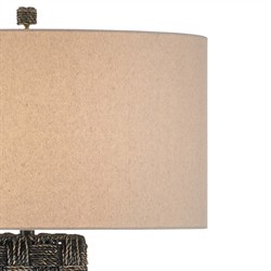 Evania Coastal Beach Natural Linen Black Seagrass Column Floor Lamp|