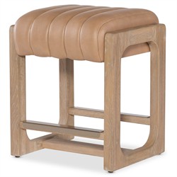Leni Modern Classic Brown Leather Light Oak Wood Counter Stool|