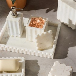 Pigeon and Poodle Proviso Modern Classic White Fluted Marble Nested Tray - Set of 2|