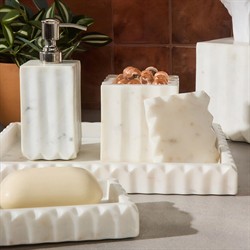 Pigeon and Poodle Proviso Modern Classic White Fluted Marble Nested Tray - Set of 2|