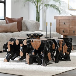 Prescy Coastal Beach Black Brown Teak Root Square Coffee Table|
