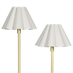Polly French White Scalloped Linen Shade Natural Brass Double Arm Table Lamp|