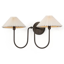 Lisette French Country Bronze Iron Pleated Double Armed Sconce|