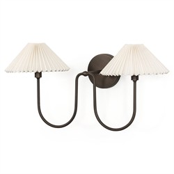 Lisette French Country Bronze Iron Pleated Double Armed Sconce|