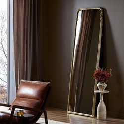 Loren French Country Antique Gold Metal Arched Floor Mirror - 81"|