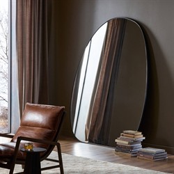 Brent Modern Classic Dark Grey Iron Full Length Oval Floor Mirror|