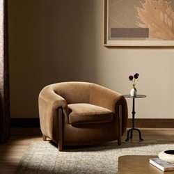 Riley Mid Century Modern Brown Velvet Performance Barrel Chair|