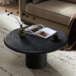Sage Modern Classic Black Textured Concrete Round Outdoor Coffee Table|