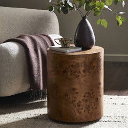 Syra Modern Classic Caramel Burl Wood Drum End Table|