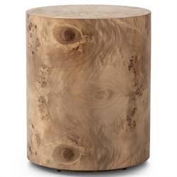 Syra Modern Classic Caramel Burl Wood Drum End Table|