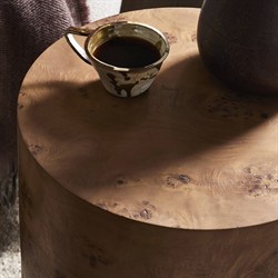 Syra Modern Classic Caramel Burl Wood Drum End Table|