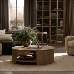 Riacan Modern Classic Brown Oak Round Coffee Table|