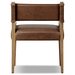 Ely Rustic Lodge Cigar Brown Leather Light Oak Wood Dining Arm Chair|