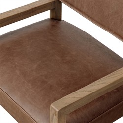 Ely Rustic Lodge Cigar Brown Leather Light Oak Wood Dining Arm Chair|