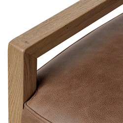 Ely Rustic Lodge Cigar Brown Leather Light Oak Wood Dining Arm Chair|