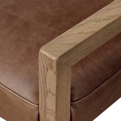 Ely Rustic Lodge Cigar Brown Leather Light Oak Wood Dining Arm Chair|