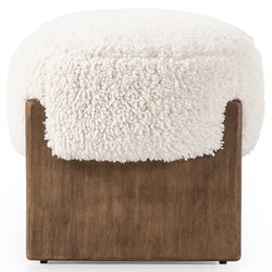 Leith Modern Classic White Fleece Brown Wood Bedroom Bench|