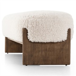 Leith Modern Classic White Fleece Brown Wood Bedroom Bench|