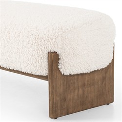 Leith Modern Classic White Fleece Brown Wood Bedroom Bench|