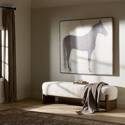 Leith Modern Classic White Fleece Brown Wood Bedroom Bench|