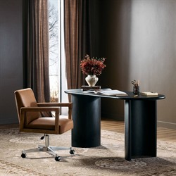 Paris Modern Classic Black Acacia Wood Oval Desk|