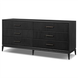 Rosal Modern Classic Black Oak Woven Rush Double Dresser|