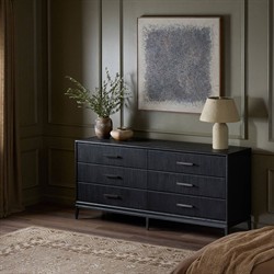 Rosal Modern Classic Black Oak Woven Rush Double Dresser|