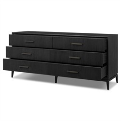 Rosal Modern Classic Black Oak Woven Rush Double Dresser|