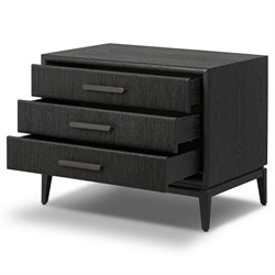 Rosal Modern Classic Black Oak Woven Rush Nightstand|