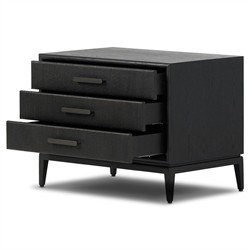 Rosal Modern Classic Black Oak Woven Rush Nightstand|