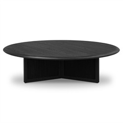 Rosal Modern Classic Black Oak Woven Rush Round Coffee Table|
