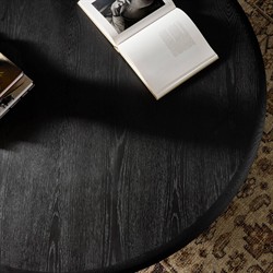 Rosal Modern Classic Black Oak Woven Rush Round Coffee Table|