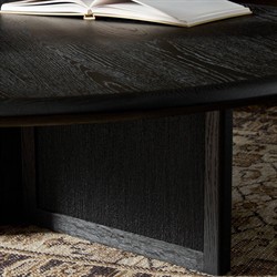 Rosal Modern Classic Black Oak Woven Rush Round Coffee Table|