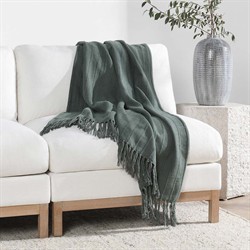 Zarina Updated Traditional Dark Green Cotton Striped Throw Blanket|