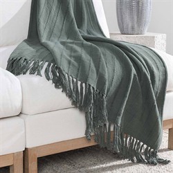 Zarina Updated Traditional Dark Green Cotton Striped Throw Blanket|