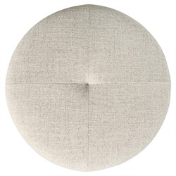 Leith Modern Classic Cream Linen Boulder Brown Wood Round Ottoman|