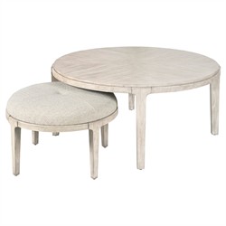 Leith Modern Classic Light Grey Wood Round Ottoman|